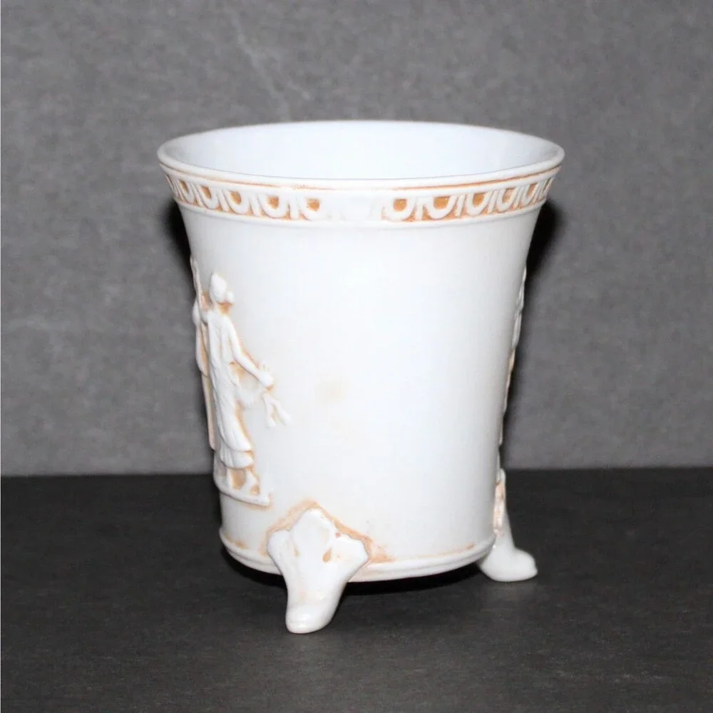 Vintage Vase Cup footed bisque porcelain Greek Classical Mythological